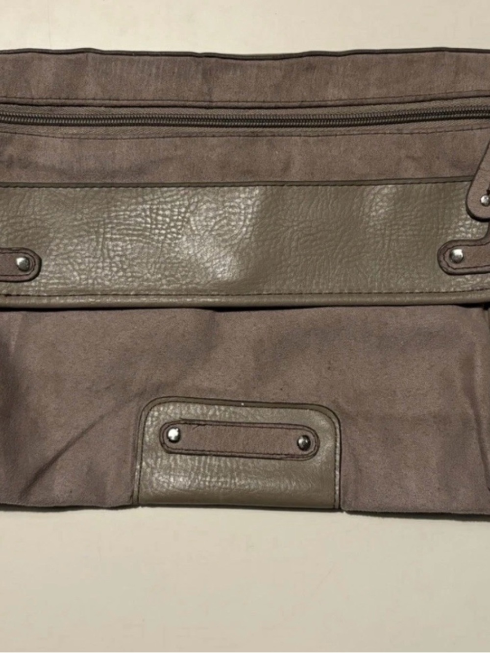 Taupe Leather & Suede Messenger Bag
